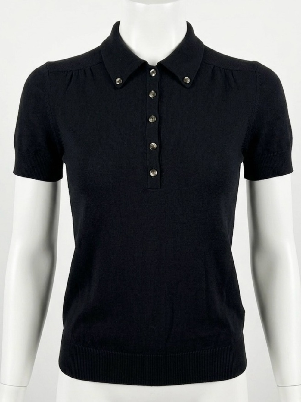 Anne Klein Black Short Sleeve Polo Sweater Top Petite Medium (PM) - Workwear